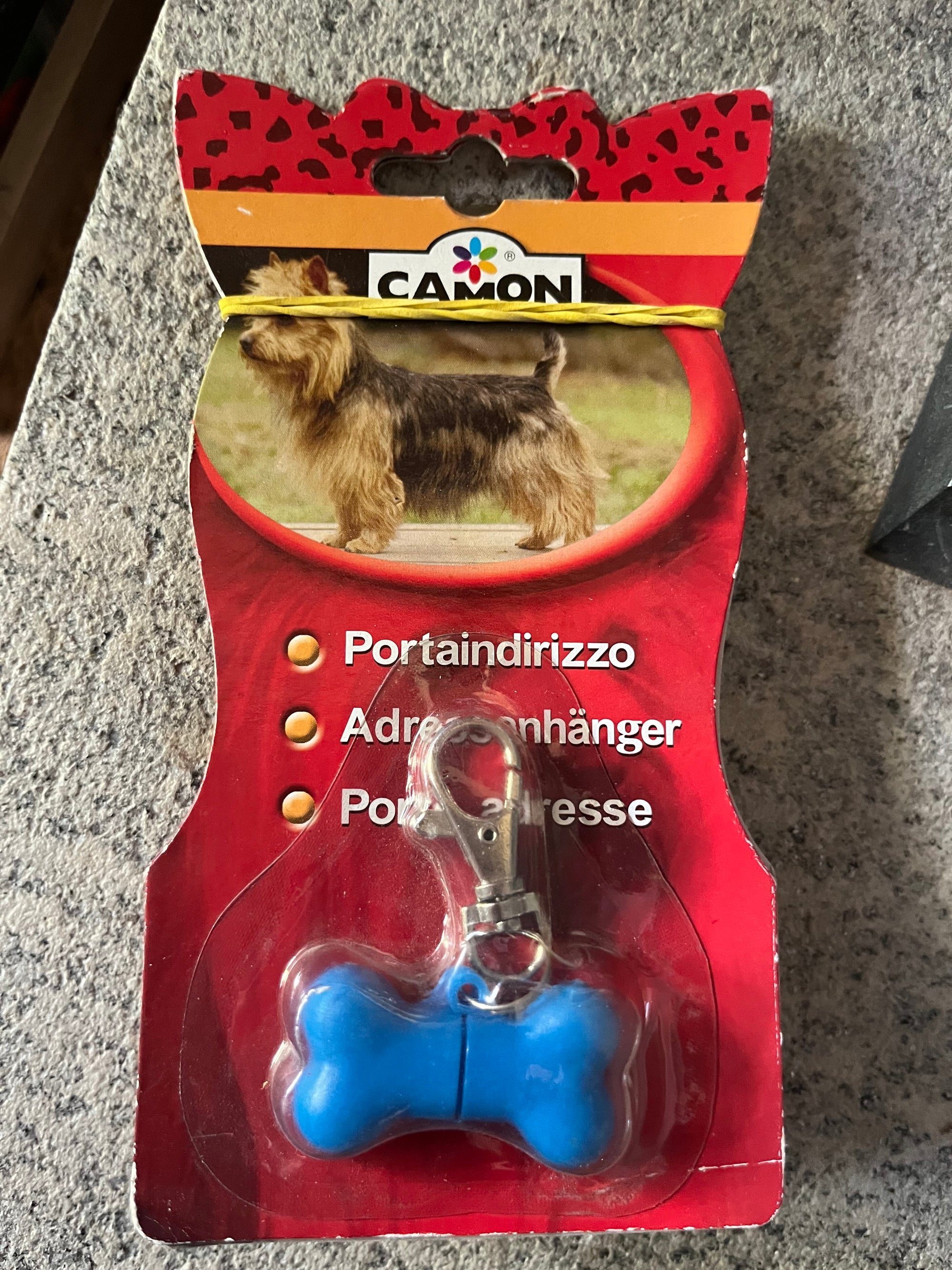 Medaglietta per cani osso porta indirizzo blu