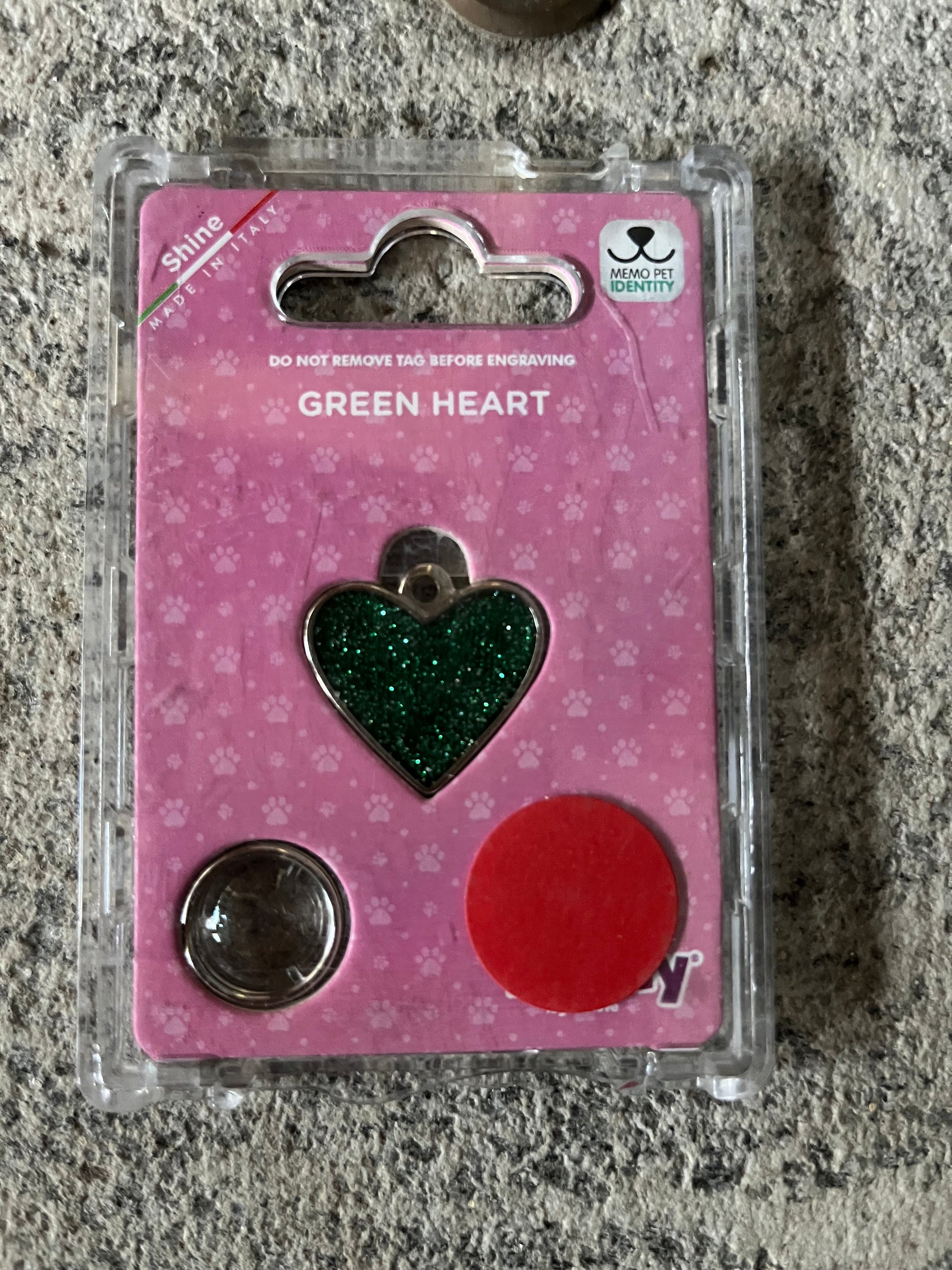 Medaglietta per cane o gatto cuore verde strass