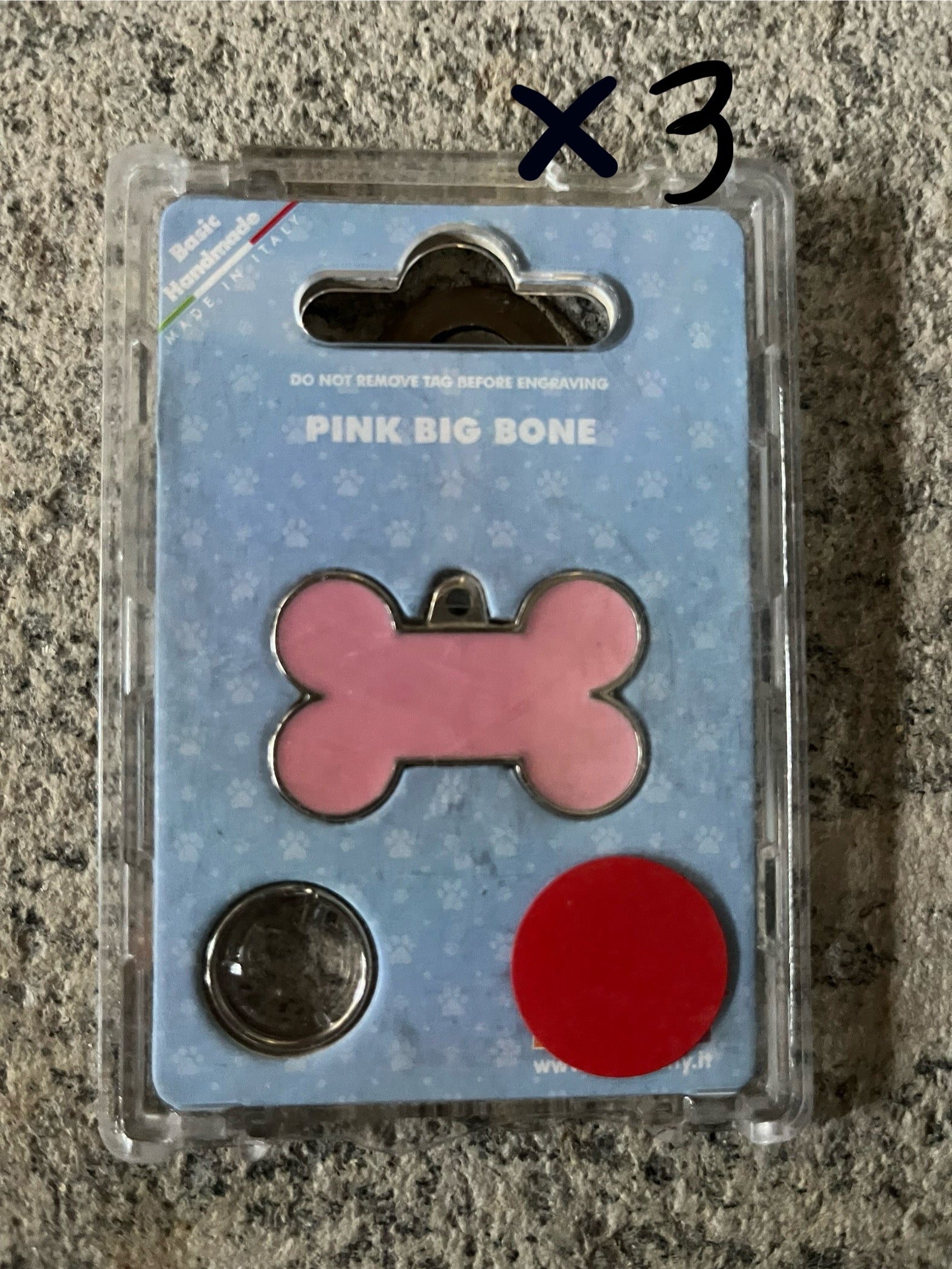 Medaglietta per cane o gatto osso rosa grande