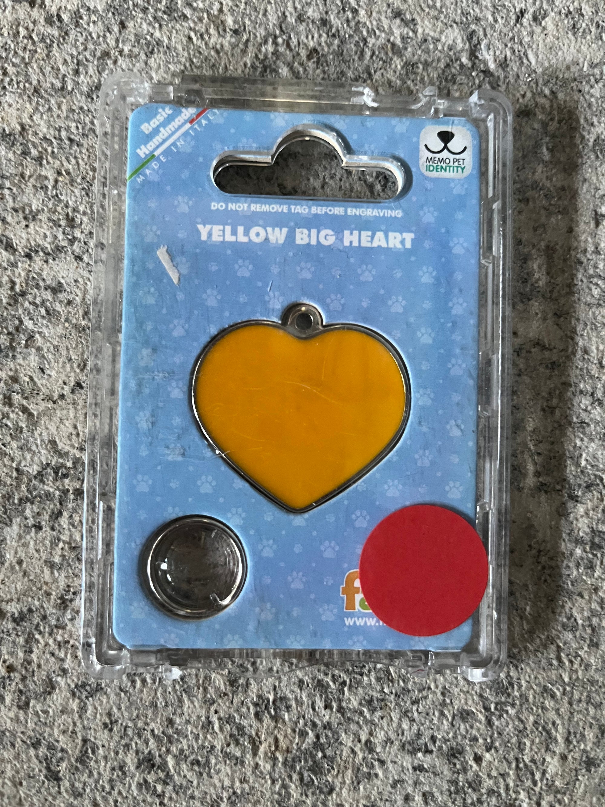 Medaglietta per cane o gatto cuore giallo grande