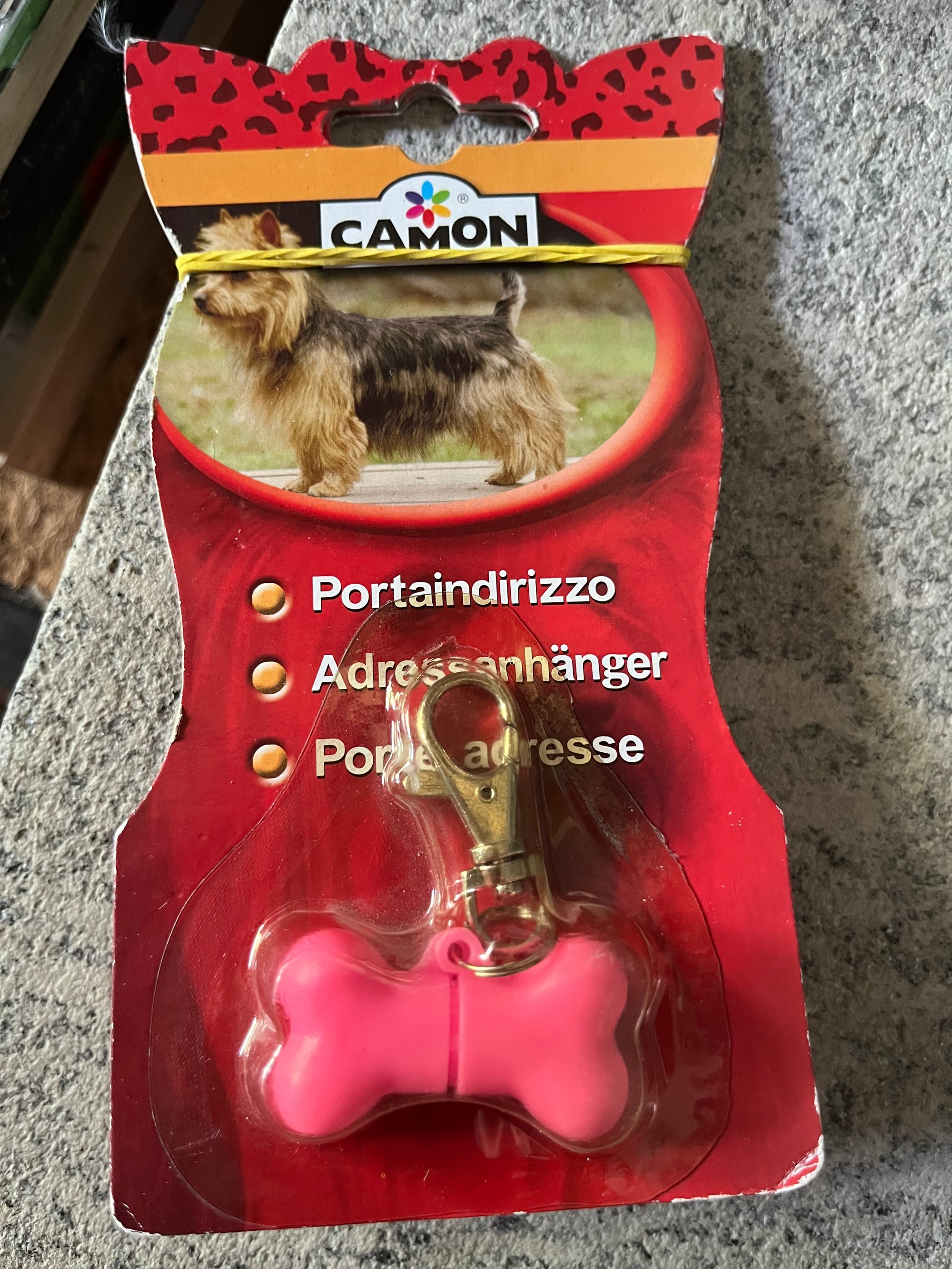 Medaglietta per cani osso porta indirizzo rosa