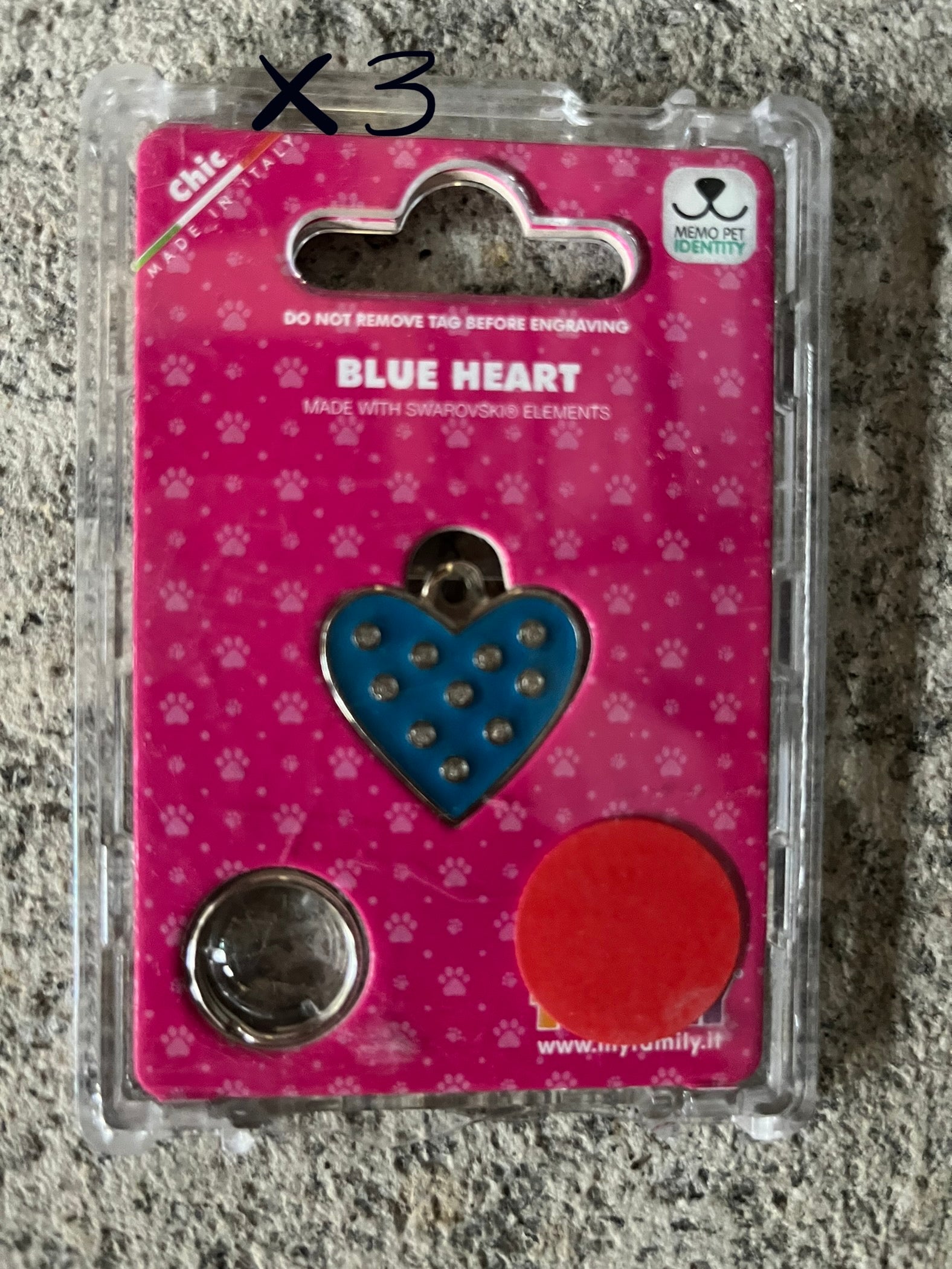 Medaglietta per cane o gatto cuore blu brillantini