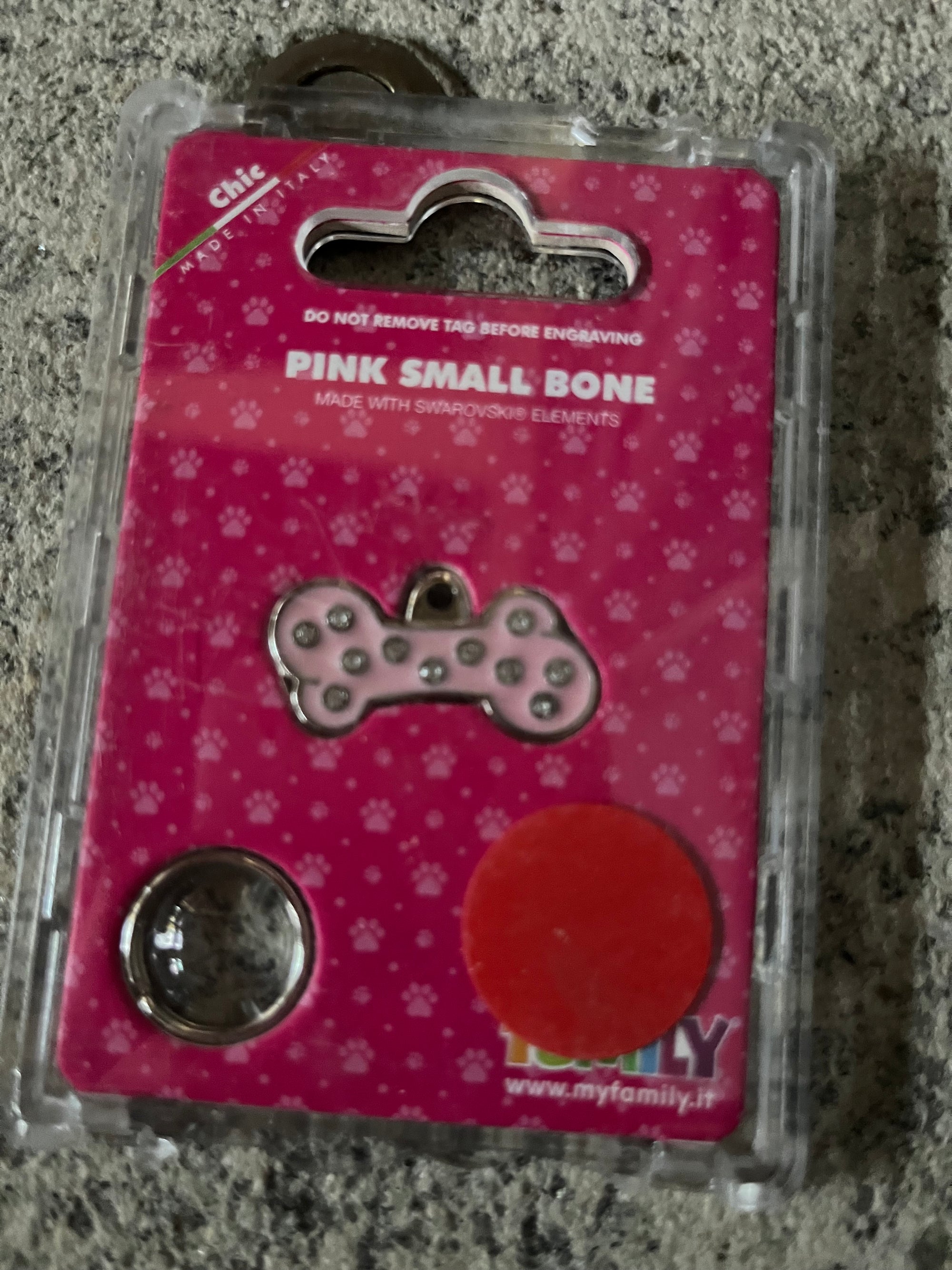 Medaglietta per cane o gatto osso rosa strass