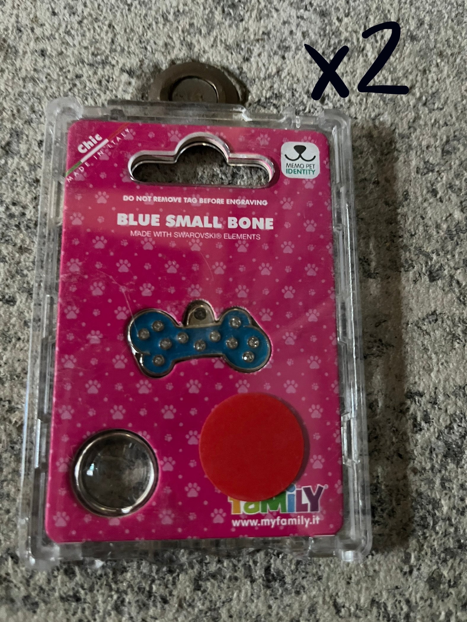 Medaglietta per cane o gatto osso blu strass piccolo