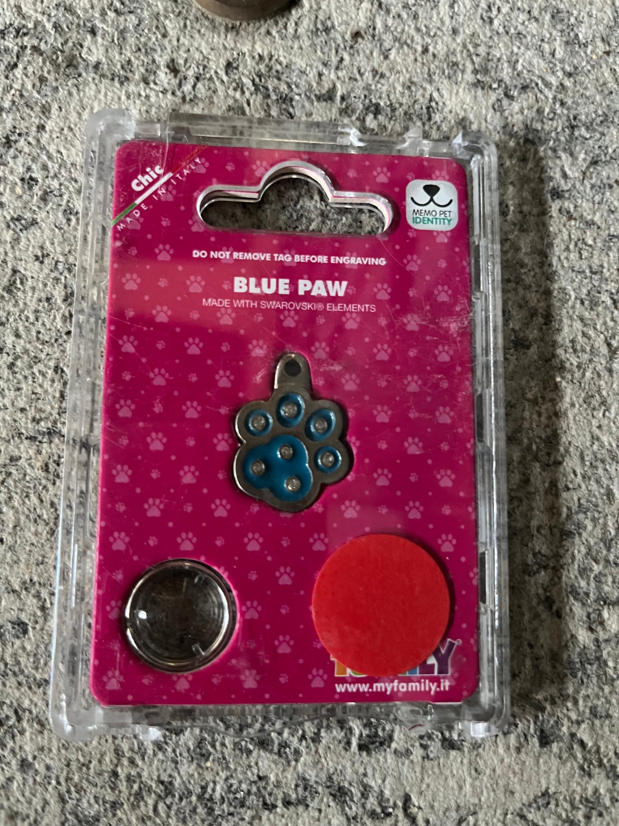 Medaglietta per cane o gatto zampa blu con strass